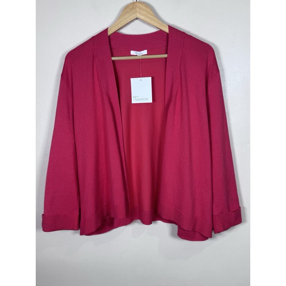 NWT 89th + Madison Womens Plus Size Cardigan 2X Pink Stretch Knit Open MSRP $69